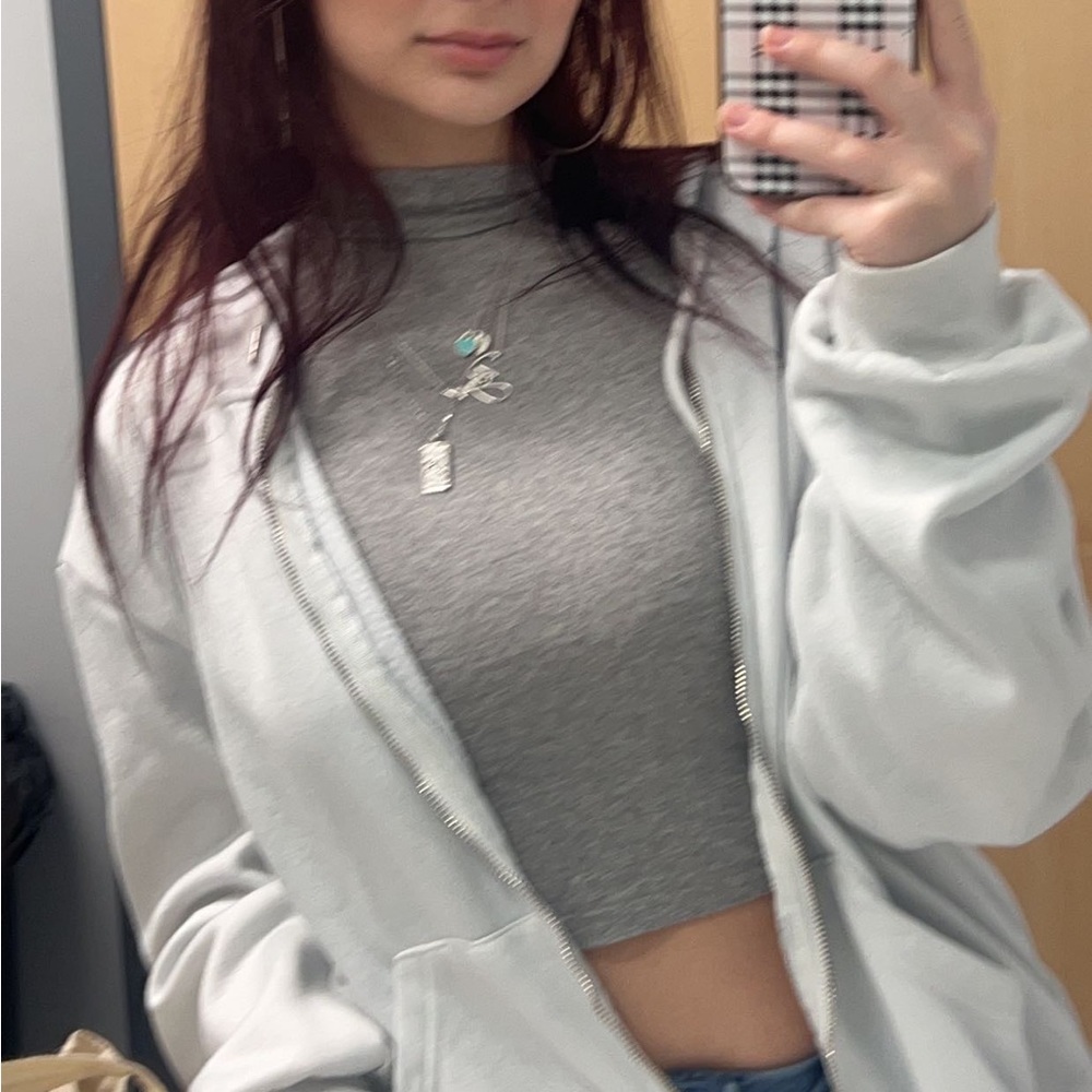 Grey Long Sleeve Cross-Back Top